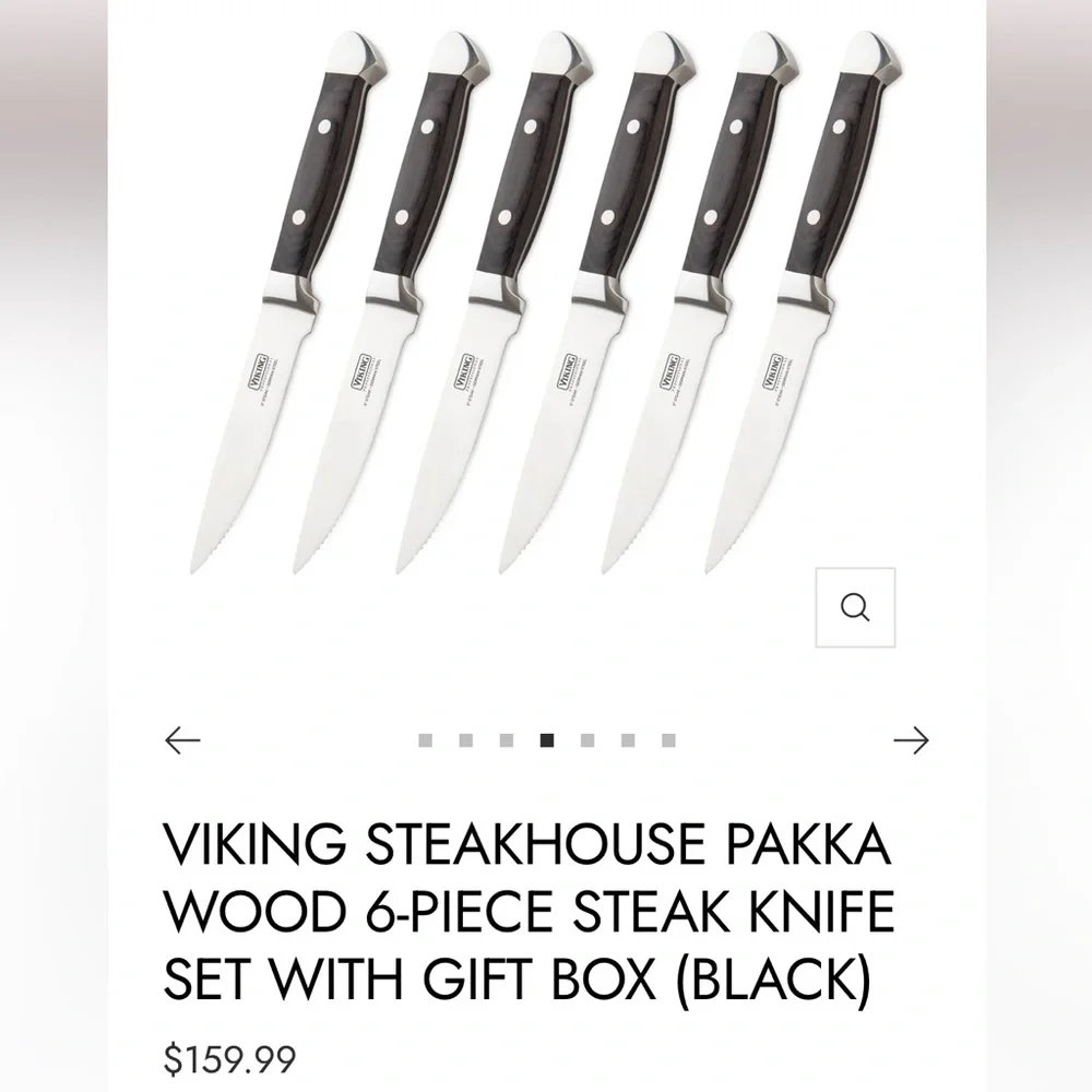 VIKING STEAKHOUSE PAKKA WOOD 6-PIECE STEAK KNIFE SET WITH GIFT BOX (BLACK) $159